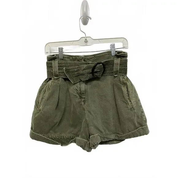 Sézane Olive Green High-Waisted Belted Shorts Size EU 36 28" Waist 100% Cotton - Picture 6 of 6